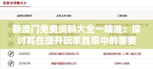 新澳門(mén)免費(fèi)資料大全一精準(zhǔn)：探討其在提升玩家勝率中的重要作用