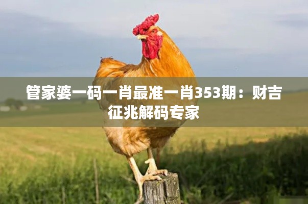 管家婆一碼一肖最準(zhǔn)一肖353期：財吉征兆解碼專家