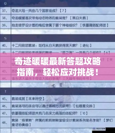 奇跡暖暖最新答題攻略指南，輕松應(yīng)對挑戰(zhàn)！