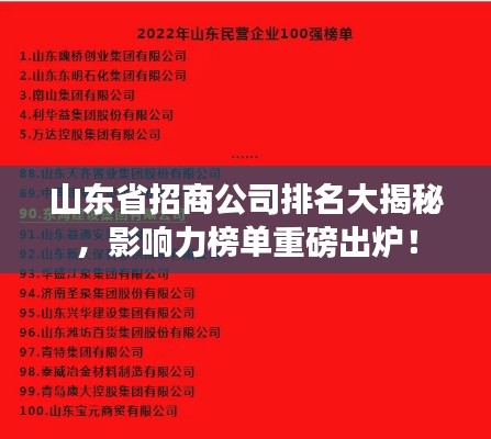 山東省招商公司排名大揭秘，影響力榜單重磅出爐！