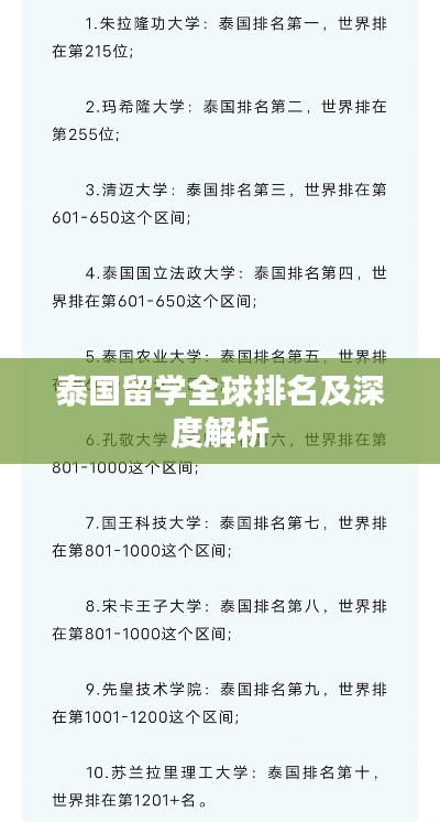 泰國留學(xué)全球排名及深度解析